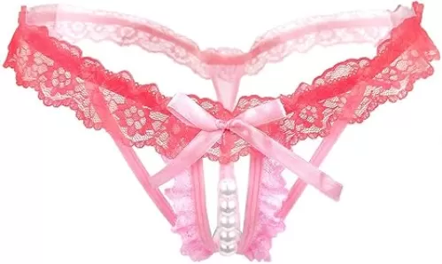 Women’s Sexy Panties, Lace Thongs G-String with Pearls Ball