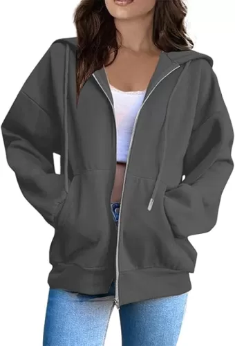 Womens Zip Up Hoodies 2025 Fall Winter Oversized Zipper Sweatshirts Trendy Casual Lightweight Long Sleeve Y2K Hooded Tops