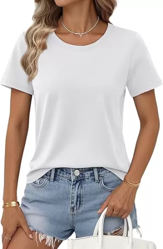 YUCOLEN Women's Cotton Tshirts Crew Neck Short Sleeve Shirts for Woman Basic Soild Color Breathable Summer Trendy Tees