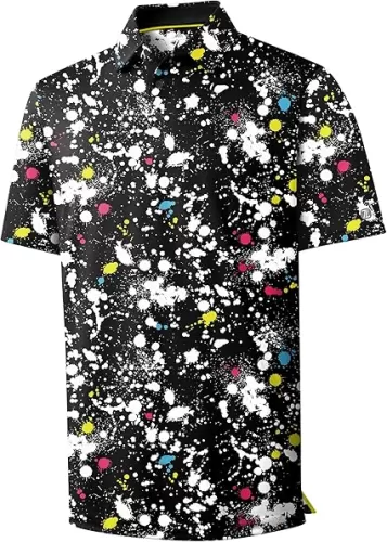 ZITY Men's Golf Polo Shirt Short Sleeve Performance Moisture Wicking Collared Print Shirt for Golf and Casual Wear