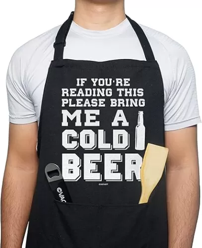 100% Cotton, Black Funny Aprons for Men, Dad, Husband - Birthday, Father’s Day Grilling Gifts for Papa, Husband.