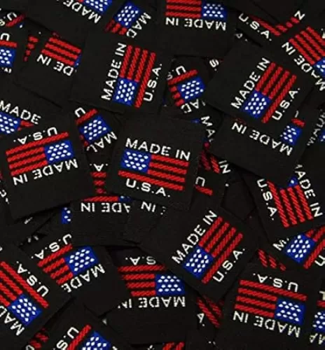 100 pcs Black Woven Sewing Garment Clothing Label Tags - American Flag Made in U.S.A.