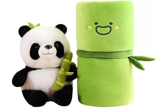 12" Cute Panda Stuffed Animals Plush Pillow Toys with Bamboo, Plushies Doll Gifts for Kids Girls Boys Birthday Valentine