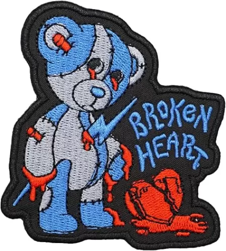 2pcs Broken Heart Blue Teddy Bear Embroidered Appliques Patch with Hook and Loop Fastener Backing- Punk Style Tactical Crochet Badge Suitable for Vests, Jackets, Backpacks, and Clothing