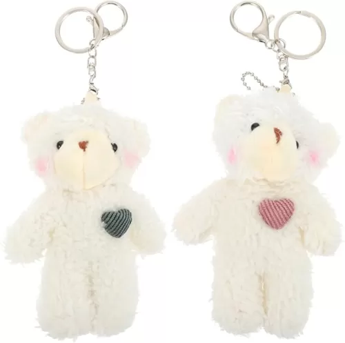 2Pcs Plush Bear Keychain with Heart Pendant, Cute Bear Keychain for Backpacks, Handbags, and Gifts, Lightweight and Portable Decor Accessory