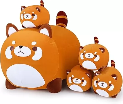 5 PCS Red Panda Plush Toys-Red Panda Plush Stuffed Animal Family, Cute Red Panda Mommy with 4 Baby Red Panda Plushies for Kids, Kawaii Red Panda Anime Plush Toy Birthday Gifts for Kids Boys Girls