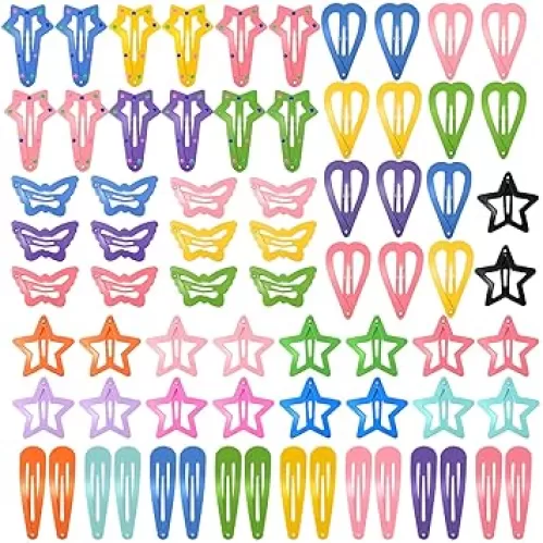 82 Pcs 5 Styles Colorful Hair Clips for Girls, Metal Snap Girls Hair Clips Cute Stars Butterflies Hearts Pattern Barrettes for Girls Baby Toddlers Hair Accessories Gift