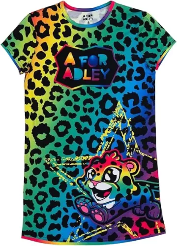 A FOR ADLEY Super Cute and Cozy Jammies, Now You Can Show Your Love For Adley While You Sleep or Just a Nice Pajama Day. (Cheetah Rainbow, 12)