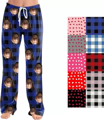 ADHOWBEW Custom Pajamas Pants Plaid Personalized Funny PJ Pants Design Pajama for Women with Face Dog Pet