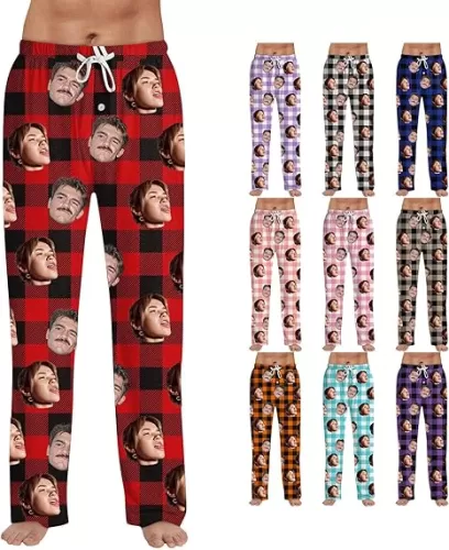 ADHOWBEW Personalized Pajamas Custom Pj Pants for Men Personalized Pants with Photo Face Pets