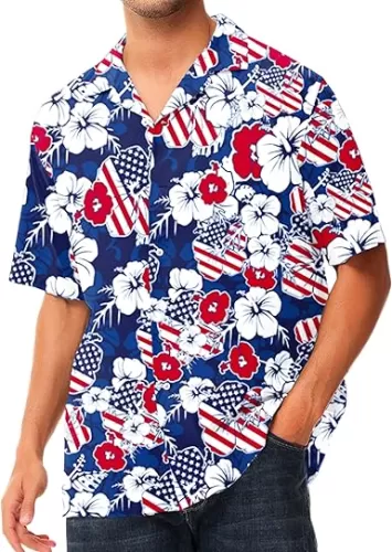AOBUTE Men July 4th Shirts American Flag Hawaiian Shirt Funny LGBTQ Holiday Top