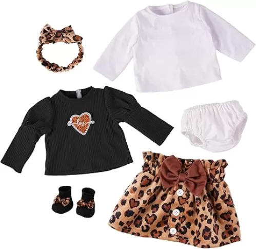 BABESIDE 6 PCS Reborn Baby Dolls Clothes Set for 17-22 Inch Doll, Fashion Babys Doll Outfit Clothes Accessories with Heart & Leopard Pattern fit Newborn Baby Dolls Girl Boy