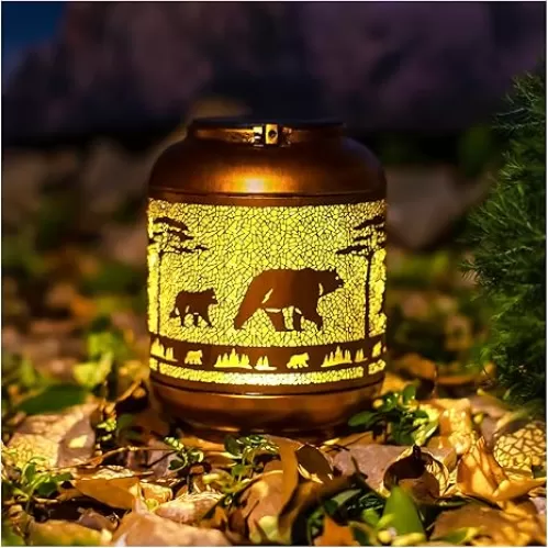 Bear Solar Lanterns Outdoor Waterproof, Hanging Solar Lights Bear Gifts for Women Men Metal LED Decorative Light for Yard, Patio, Lawn, Tabletop, Pathway, Landscape, Garden Decor