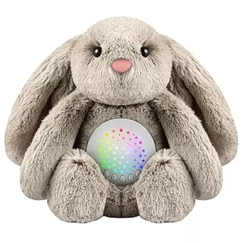 BEREST Baby Sleep Soother Bedtime Bunny with Starry Projector Night Light, Plush Stuffed Animal for Newborn Infants, Lullaby Music, White Noise, Mother