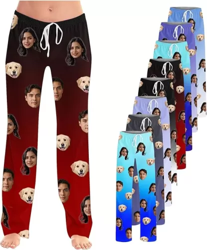 Binmer Custom Pajama Pants for Women Men, Personalized Photo Pj Bottom Loungewear with Dog Pet Face, Funny Gifts for Her Him