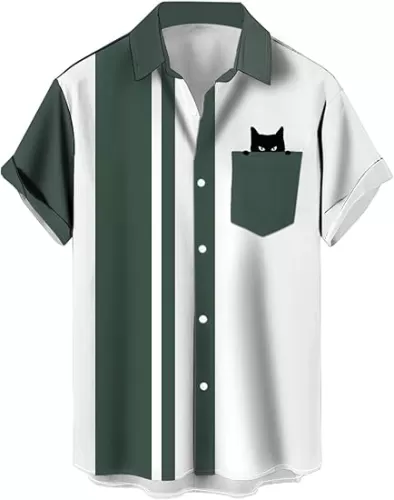 Bowling Shirts for Men Retro Short Sleeve Button Down Shirt Hawaiian Casual Printed Beach Shirt