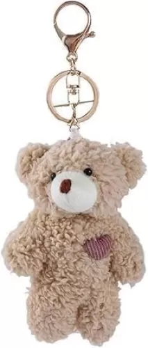 Brown Bear Pink Heart Plush Stuffed Keychain For Backpack, Plush Keychain, Soft Cotton Key Chain For DIY Keychain, Car Accessories, Keychain