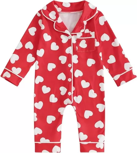 BULINGNA Infant Baby Girl Boy Jumpsuit Long Sleeve Button Down Heart Print Footless Pajamas Sleepwear Onesie