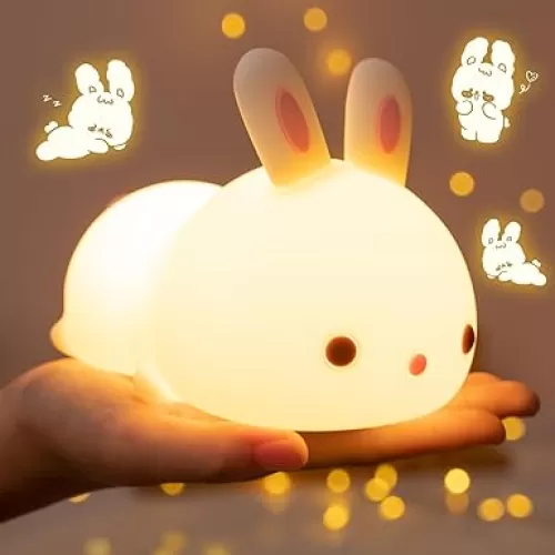 Bunny Night Light for Kids Lamp Cute Lamp, Kawaii 16 Colors Baby Night Lights for Baby Nursery, Soft Rechargeable Nightlight for Kids Room, Toddler Room Decor Kawaii Stuff Bunny Accessories Girls Gifts