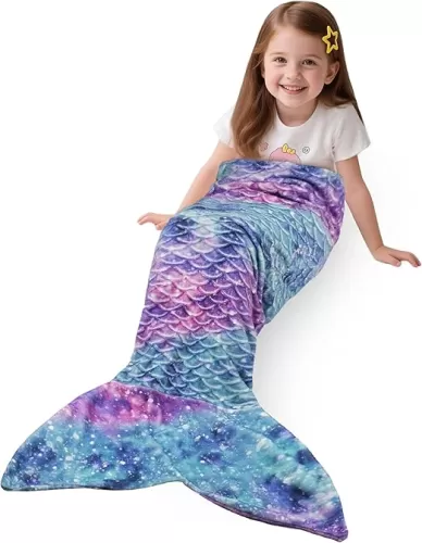 Catalonia Toddlers Mermaid Tail Blanket, Super Soft Plush Flannel Sleeping Snuggle Blanket for Kids, Mermaid Gifts for Girls 4-6, Fish Scale Pattern