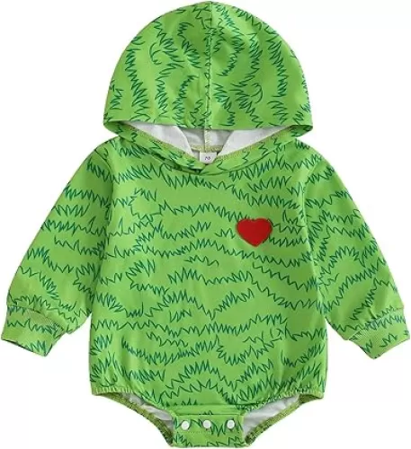 Christmas Baby Clothes Newborn My First Christmas Baby Girl Boy Outfit Green Monster Romper Heart Print Hoodie
