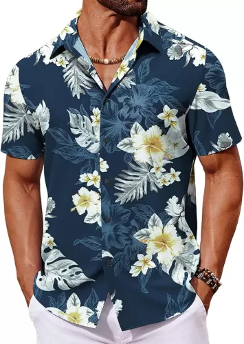 COOFANDY Mens Hawaiian Shirt Short Sleeve Button Down Shirts Tropical Summer Beach Shirts Casual Floral Aloha Shirts