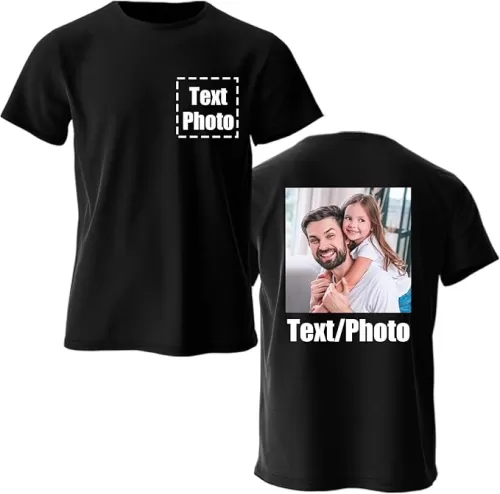 COOZEBRA Custom T Shirts for Men Women, Personalized Shirts with Front & Back Print, Design Your Own Custom T-Shirt with Photo Black
