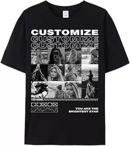 COOZEBRA Custom T Shirts, Personalized Girlfriend Boyfriend Collage Photo T-Shirt, Customized Tshirts for Family Friend Valentines Black
