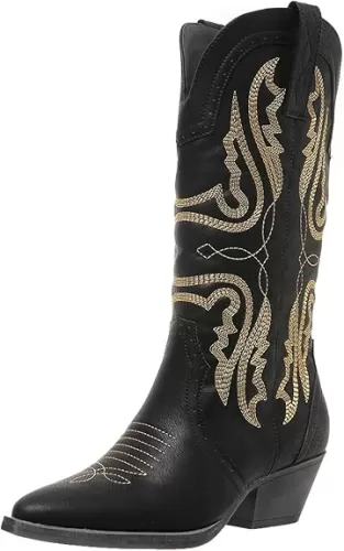 Cowboy Boots for Women Cowgirl Mid Calf Western Boots Embroidered Stitched Pointed Toe Chunky Block Heel Brown Red Black US5-11