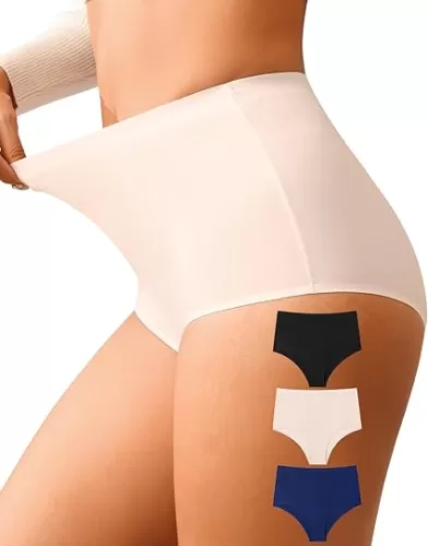 CULAYII High Waisted Bikini Underwear for Women Soft Seamless Underwear No Show Panties Cheeky Stretch Ladies Panty