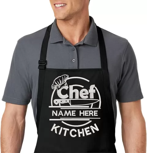 Custom Embroidered Aprons with Your Personalized Chef Name & Kitchen Design