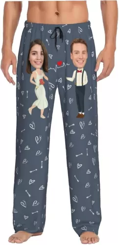 Custom Face Pajama Pants with Picture, Photo Face Personalized Pajama Bottoms for Men Women Couple Pj Trousers Gifts
