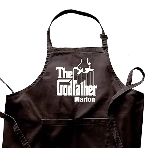 Custom Godfather Apron, Mens Aprons for Grilling, Dad Apron, Fathers Day Gift, Grill Daddy Gift, Mandiles para Hombres de Cocina, BBQ Kitchen Cooking Grilling Apron, Chef Apron with Pockets