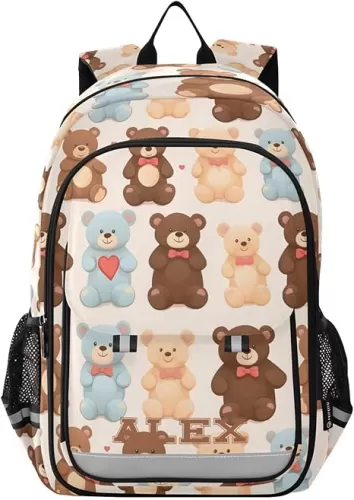 Custom Kawaii Teddy Bears Heart School Backpack for Girls-Boys Elementary School Bookbag Daypack for Kids Personalized