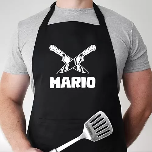 Custom Name Apron for Men, Chef Designs Custom Apron, Personalized Cooking Apron, Knife Design Apron for Women or Men, Custom Chef Coat, Customizable Gift for Wife, Husband, Mom, Dad, Delantal Hombres
