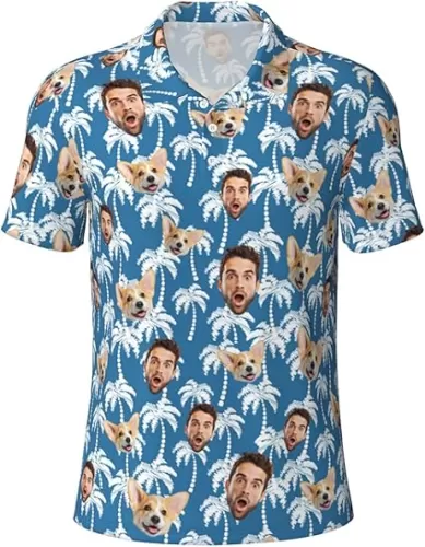 Custom Polo Shirts for Men Funny Face Print Quick Dry Short Sleeve Breathable Shirt