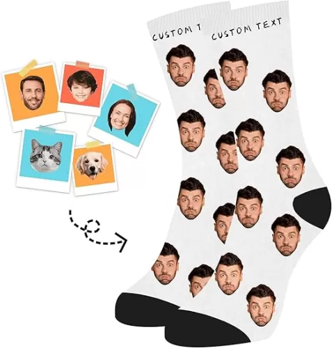 Custom Socks with Photo, Personalized Picture Socks, Funny Face Gag Gifts for Men