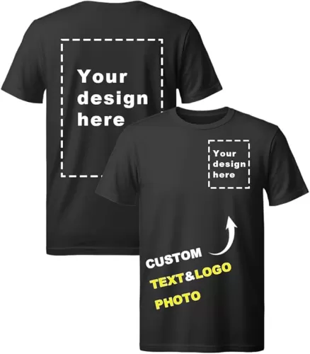Custom T Shirts for Men Women, Design Your Own Tshirt, Personalized Image Photo Text Logo Unisex Tee Shirt Black