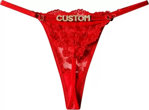 Custom Thong with Name for Women • Personalized Thong With Name • Removable Customized Strap • G-String • Gold Letters