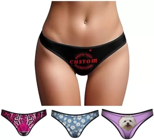 Custom Thong with Name/Face/Photo, Personalized Women Underwear Funny Panties Underwear Gifts for Wife/Girlfriend