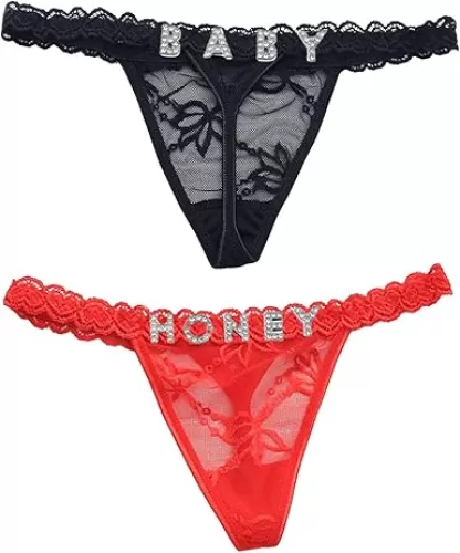 Custom Thongs with Name On It, Lace Thong Custom Silver Letters, Personalized Letter Lace Panties for Women, Custom G-String