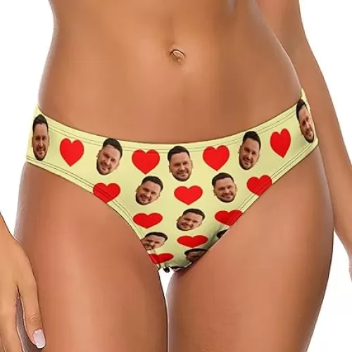Custom Women's G-Strings & Thongs with Photo Face Personalized Bikini Panties Funny Face Underpants Size-S-XXL