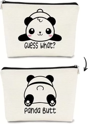Cute Baby Panda Guess What It's Pug Butt Makeup Bag, Funny Cartoon Cute Panda Cosmetic Bag Best Gift Idea for Panda Loves, Birthday Christmas for Girls Women, Makeup Case for Teen Girls Daughter