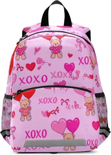 Cute Bears Hearts Pink Toddler Backpack for Boys Girls Kids Backpacks Mini Travel Book Bag
