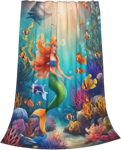 Cute Mermaid Blanket for Girls Mermaid Gifts Little Mermaid Throw Blanket for Kids Super Soft Warm Cozy Soft Flannel Quilt for Girls Birthday Gifts 50“*60”