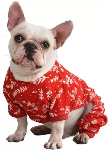 CuteBone Soft & Stretchy Christmas Dog Pajamas - Cozy Pet Jammies Breathable Jumpsuit for Small Dogs - All-Season Comfy Outfit Easy-On Pullover Design - Keeps Pets Warm & Comfortable P18L