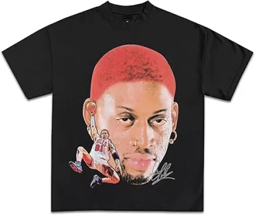 Dennis Rodman Red Big Face Dunk | Premium Quality Heavyweight Basketball Shirts for Adults & Kids