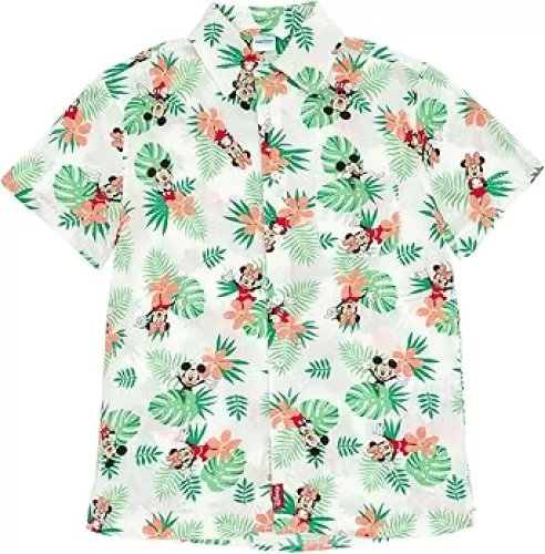 Disney Mickey Mouse Minnie Mouse Hawaiian Matching Family Hawaiian Button Down Shirt Adult