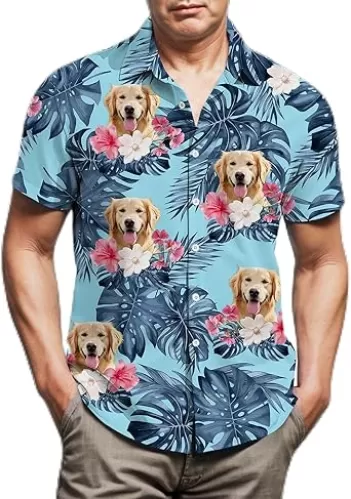 Dog Hawaiian Shirt for Men, Button Down Beach Casual Shirts