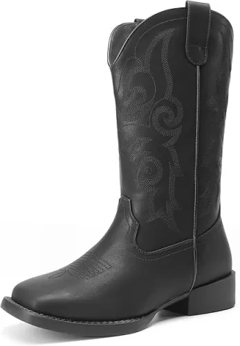 DREAM PAIRS Women's Cowboy Cowgirl Boots Embroidered Square Toe Mid Calf Western Boots Fashion Dress Chunky Low Heel Shoes for Theme Party Country Concert